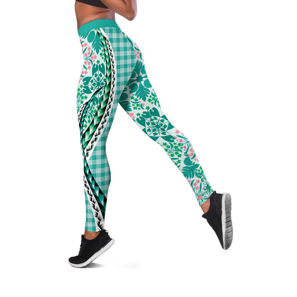 Aloha Vintage Palaka Floral Hawaiian Quilt Leggings Polu Motif - Polynesian Pride