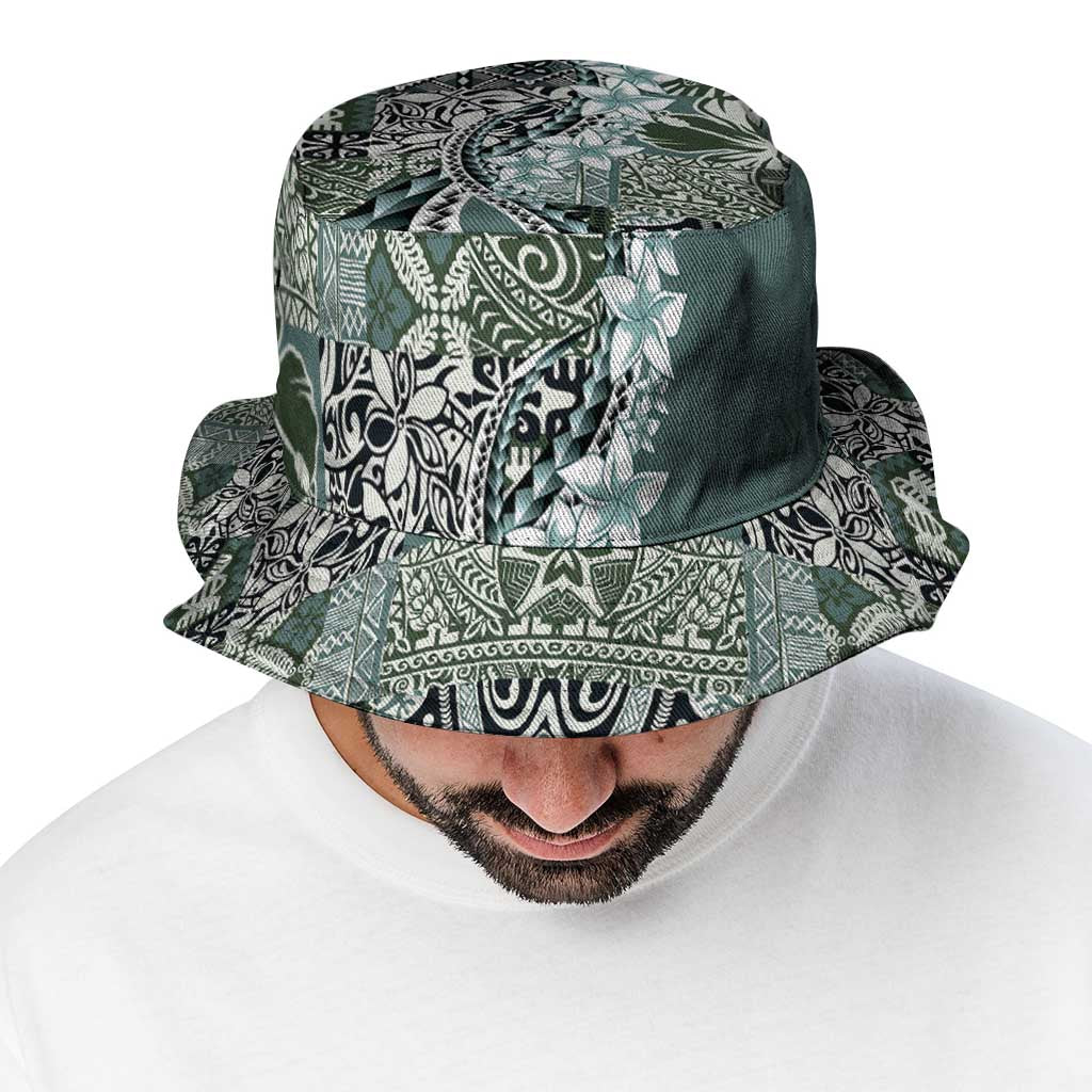 Aloha Vintage Plumeria Hawaiian Tapa Pattern Bucket Hat Dark Turquoise Hawaiian Tapa Pattern - Polynesian Pride