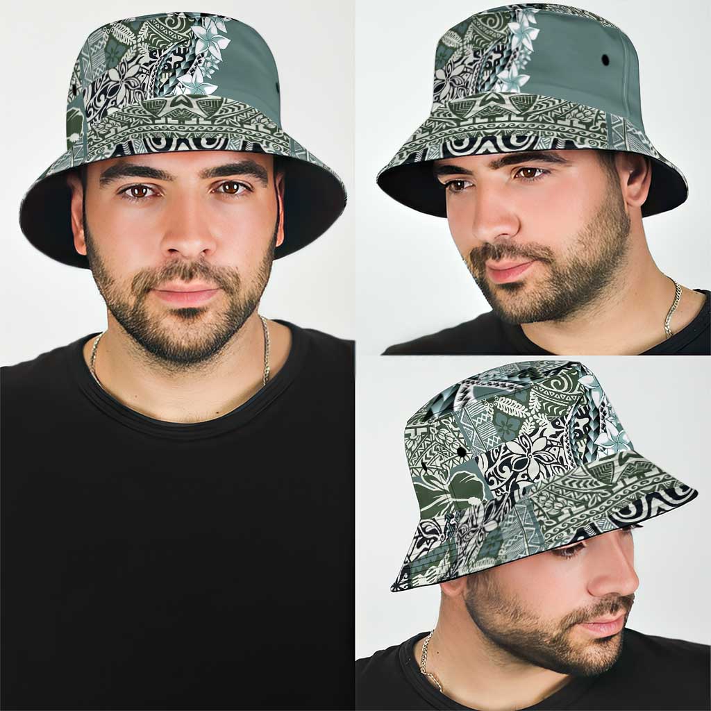 Aloha Vintage Plumeria Hawaiian Tapa Pattern Bucket Hat Dark Turquoise Hawaiian Tapa Pattern - Polynesian Pride