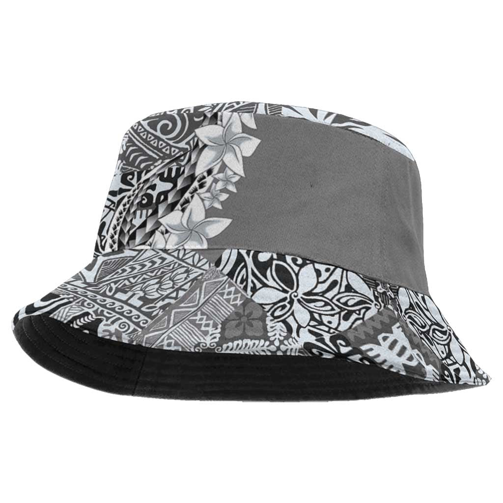 Aloha Vintage Plumeria Hawaiian Tapa Pattern Bucket Hat Gray Hawaiian Tapa Pattern - Polynesian Pride