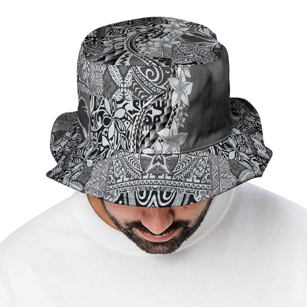 Aloha Vintage Plumeria Hawaiian Tapa Pattern Bucket Hat Gray Hawaiian Tapa Pattern - Polynesian Pride