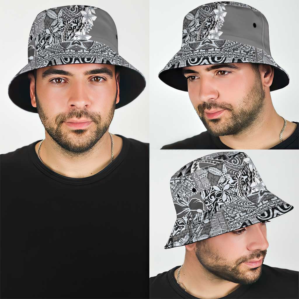 Aloha Vintage Plumeria Hawaiian Tapa Pattern Bucket Hat Gray Hawaiian Tapa Pattern - Polynesian Pride