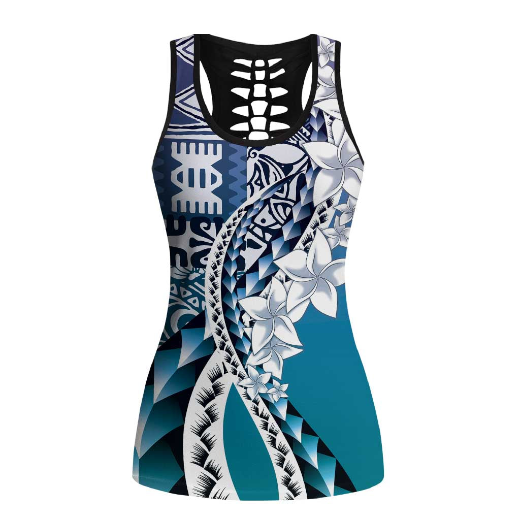 Aloha Vintage Plumeria Hawaiian Tapa Pattern Hollow Tank Top Blue Hawaiian Tapa Pattern - Polynesian Pride