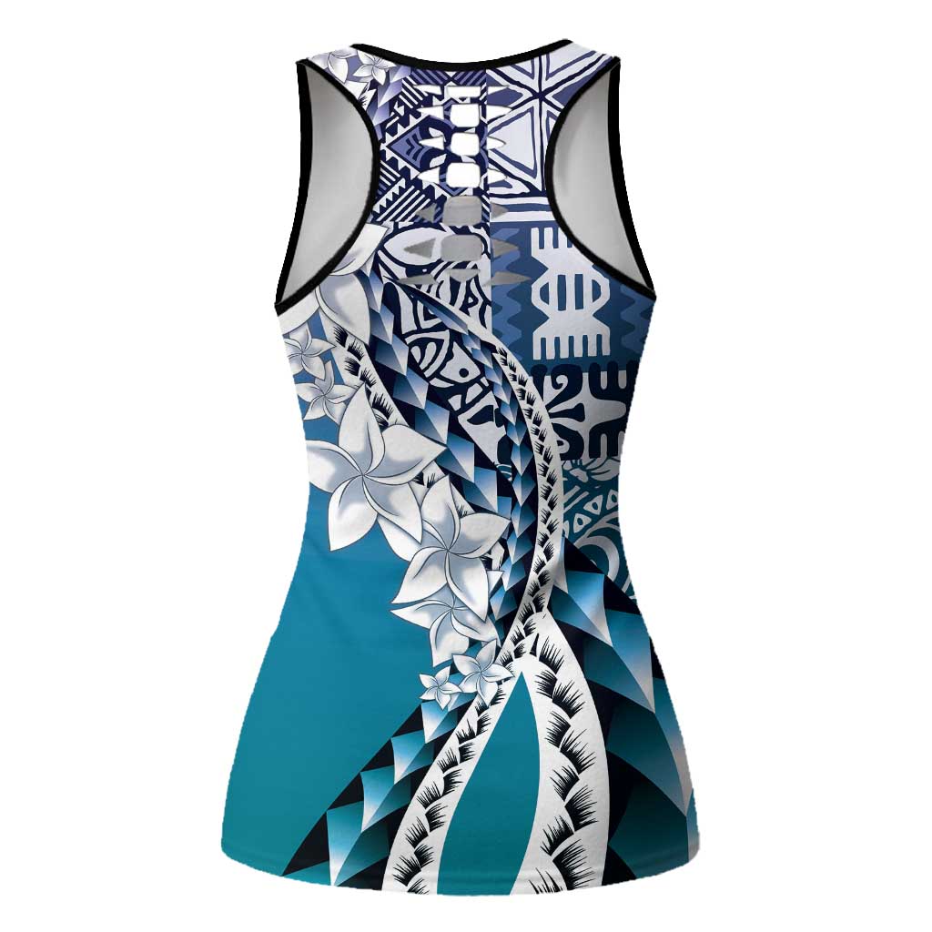 Aloha Vintage Plumeria Hawaiian Tapa Pattern Hollow Tank Top Blue Hawaiian Tapa Pattern - Polynesian Pride