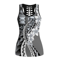 Aloha Vintage Plumeria Hawaiian Tapa Pattern Hollow Tank Top Gray Hawaiian Tapa Pattern - Polynesian Pride