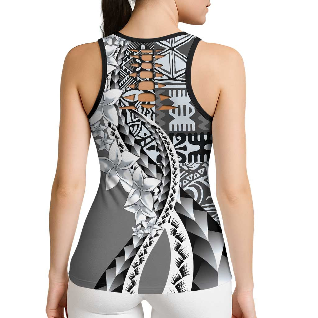 Aloha Vintage Plumeria Hawaiian Tapa Pattern Hollow Tank Top Gray Hawaiian Tapa Pattern - Polynesian Pride