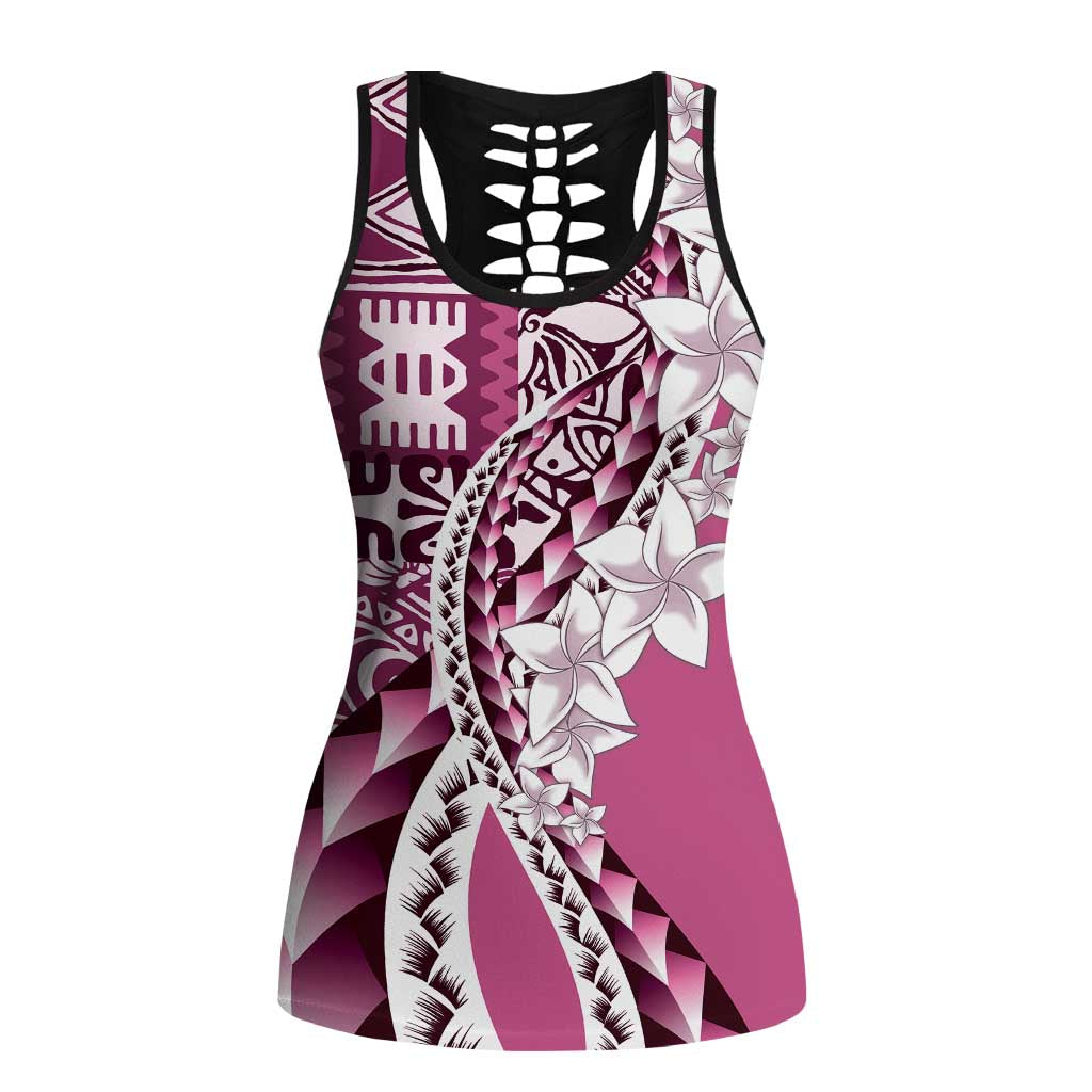 Aloha Vintage Plumeria Hawaiian Tapa Pattern Hollow Tank Top Pink Hawaiian Tapa Pattern - Polynesian Pride