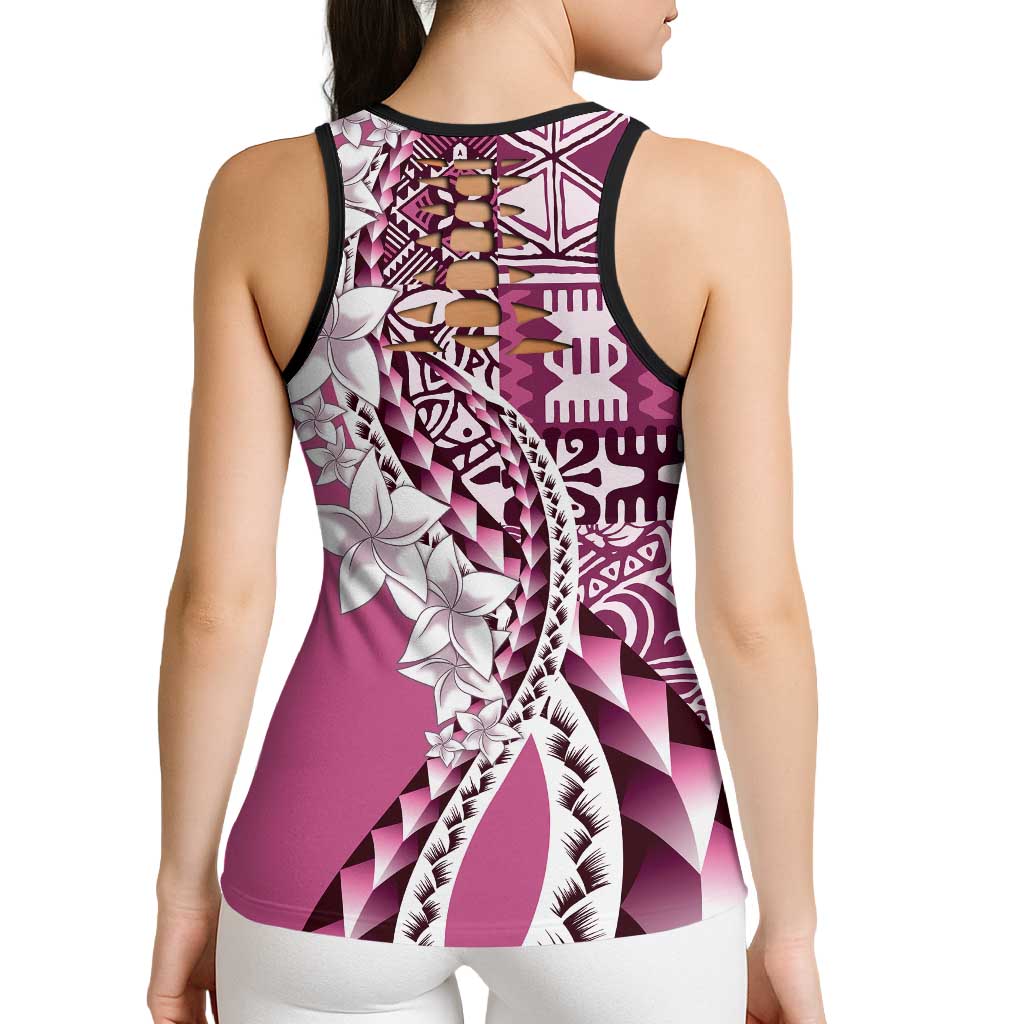 Aloha Vintage Plumeria Hawaiian Tapa Pattern Hollow Tank Top Pink Hawaiian Tapa Pattern - Polynesian Pride