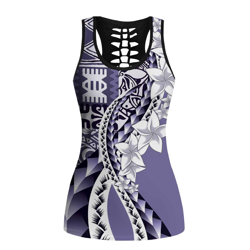 Aloha Vintage Plumeria Hawaiian Tapa Pattern Hollow Tank Top Purple Hawaiian Tapa Pattern - Polynesian Pride