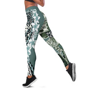 Aloha Vintage Plumeria Hawaiian Tapa Pattern Leggings Dark Turquoise Hawaiian Tapa Pattern - Polynesian Pride