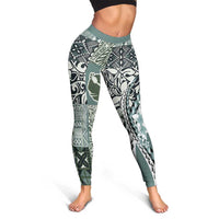 Aloha Vintage Plumeria Hawaiian Tapa Pattern Leggings Dark Turquoise Hawaiian Tapa Pattern - Polynesian Pride