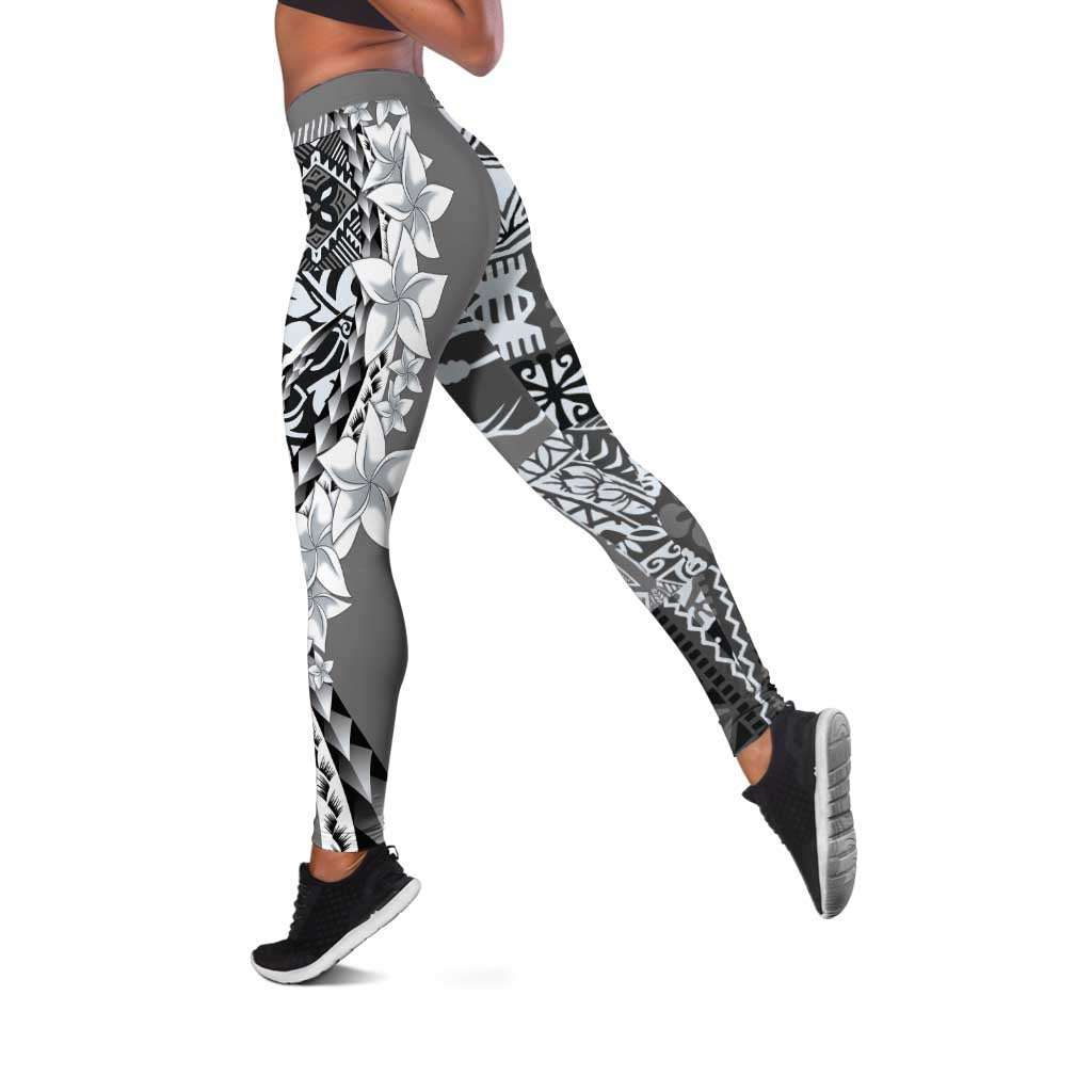 Aloha Vintage Plumeria Hawaiian Tapa Pattern Leggings Gray Hawaiian Tapa Pattern - Polynesian Pride