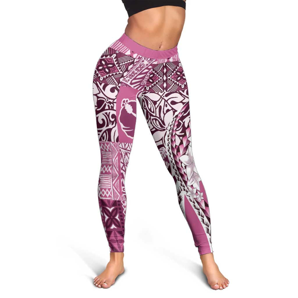 Aloha Vintage Plumeria Hawaiian Tapa Pattern Leggings Pink Hawaiian Tapa Pattern - Polynesian Pride