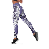 Aloha Vintage Plumeria Hawaiian Tapa Pattern Leggings Purple Hawaiian Tapa Pattern - Polynesian Pride