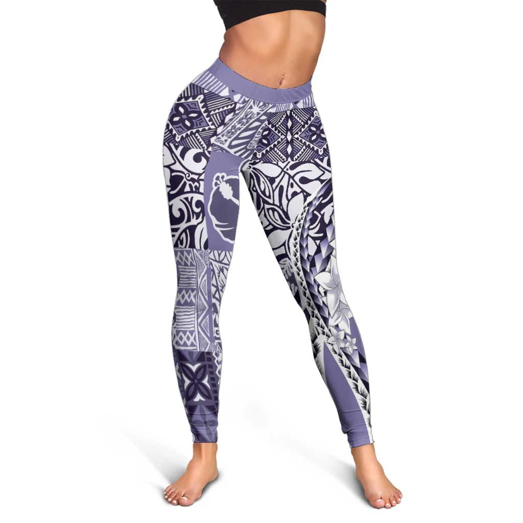 Aloha Vintage Plumeria Hawaiian Tapa Pattern Leggings Purple Hawaiian Tapa Pattern - Polynesian Pride