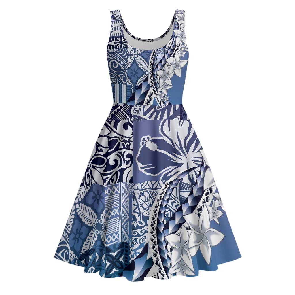 Aloha Vintage Plumeria Hawaiian Tapa Pattern Midi Dress Blue Hawaiian Tapa Pattern LT9 Blue - Polynesian Pride