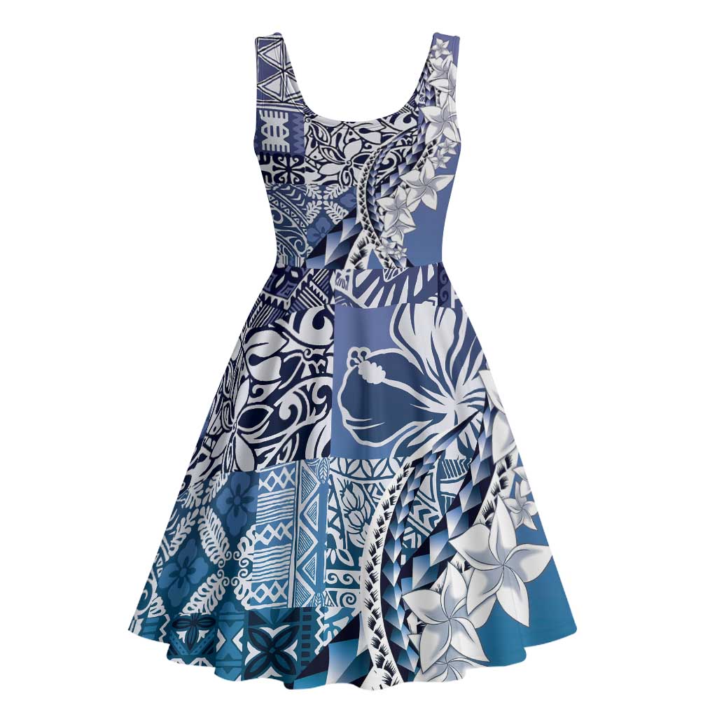 Aloha Vintage Plumeria Hawaiian Tapa Pattern Midi Dress Blue Hawaiian Tapa Pattern LT9 - Polynesian Pride