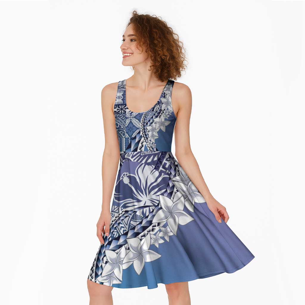 Aloha Vintage Plumeria Hawaiian Tapa Pattern Midi Dress Blue Hawaiian Tapa Pattern LT9 - Polynesian Pride