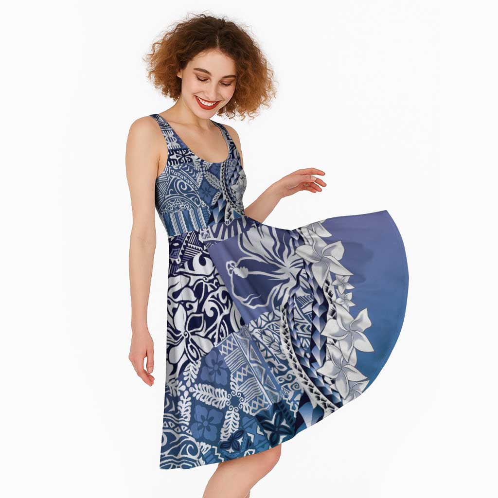 Aloha Vintage Plumeria Hawaiian Tapa Pattern Midi Dress Blue Hawaiian Tapa Pattern LT9 - Polynesian Pride