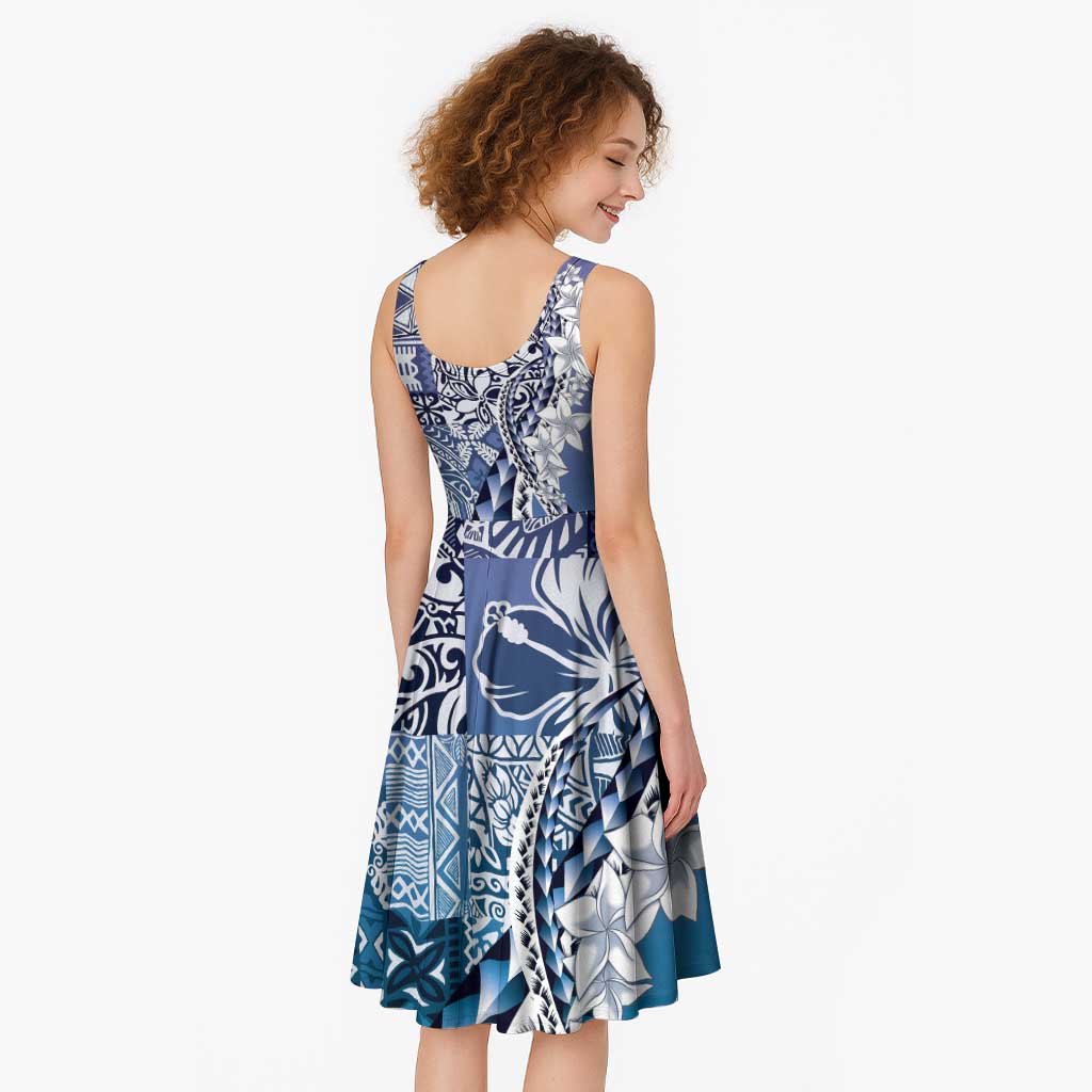 Aloha Vintage Plumeria Hawaiian Tapa Pattern Midi Dress Blue Hawaiian Tapa Pattern LT9 - Polynesian Pride