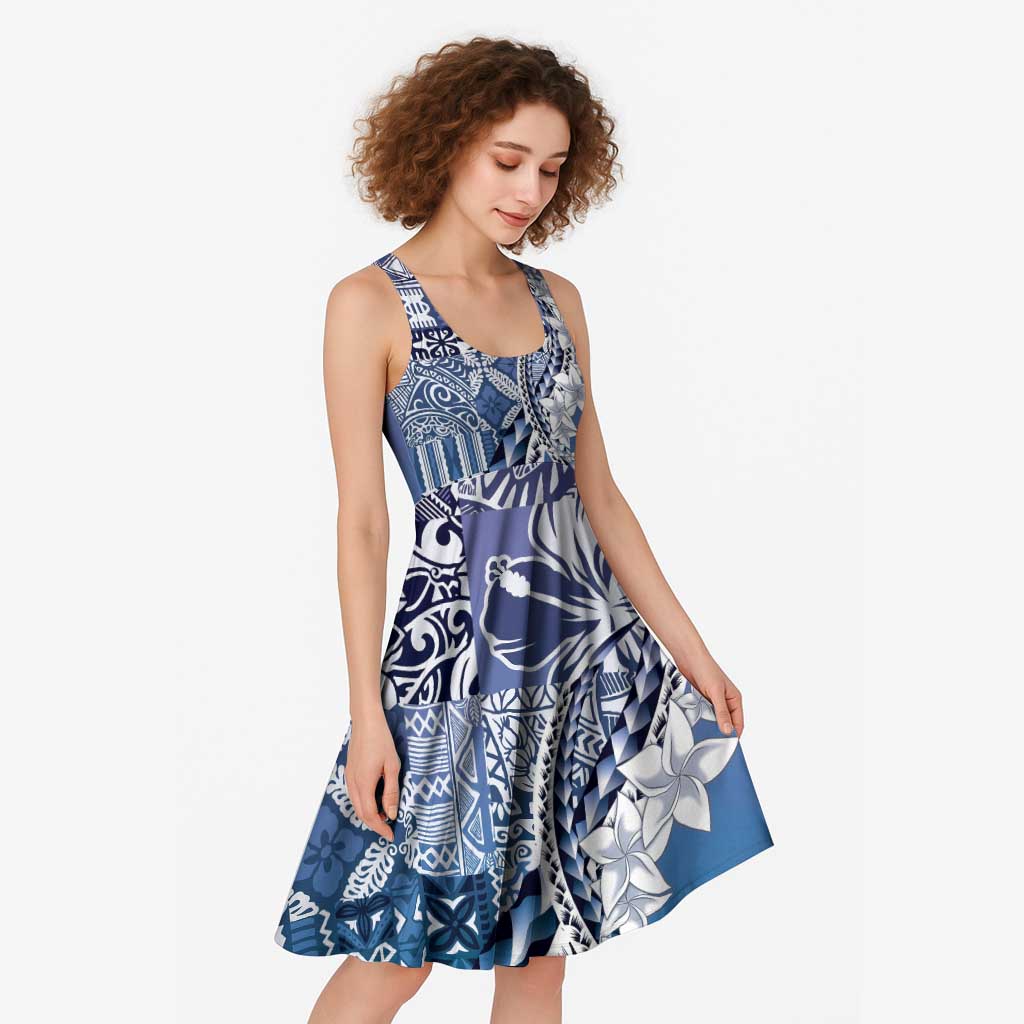 Aloha Vintage Plumeria Hawaiian Tapa Pattern Midi Dress Blue Hawaiian Tapa Pattern LT9 - Polynesian Pride