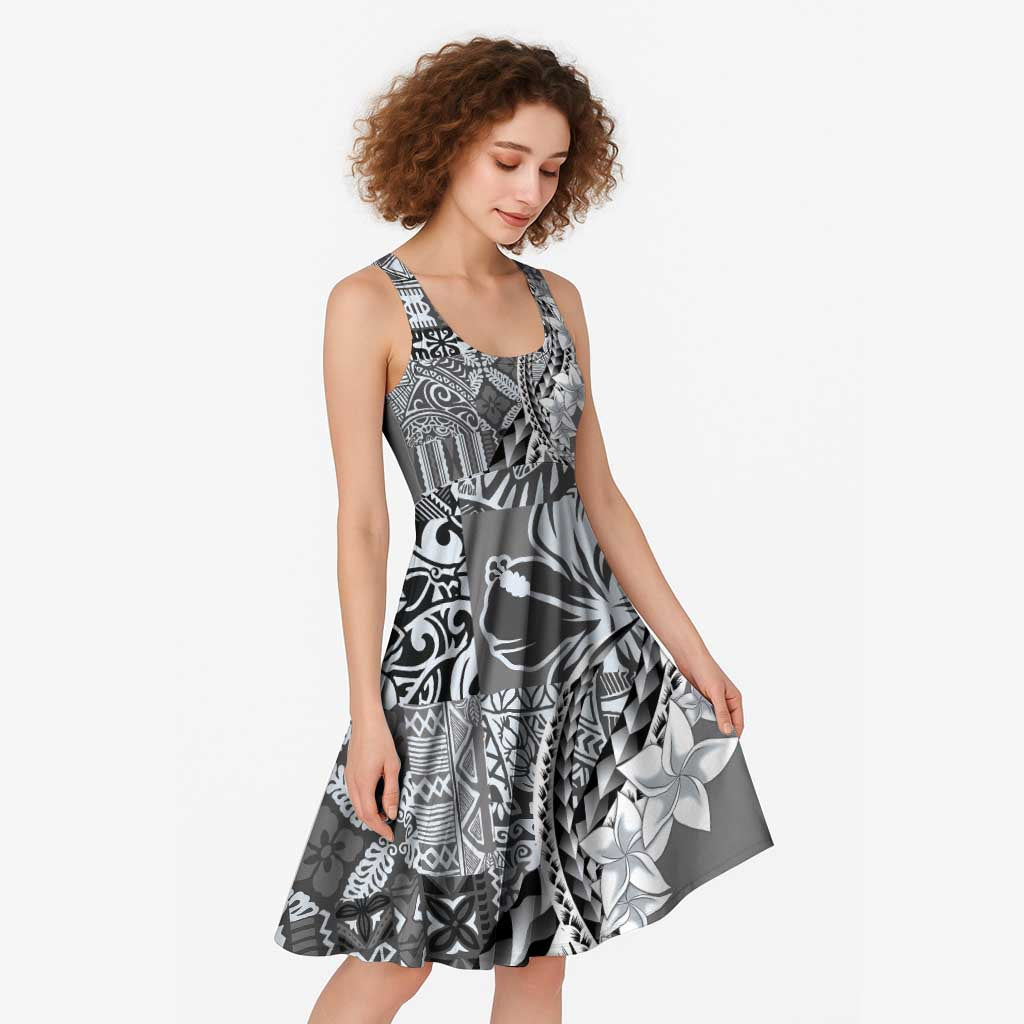 Aloha Vintage Plumeria Hawaiian Tapa Pattern Midi Dress Gray Hawaiian Tapa Pattern - Polynesian Pride