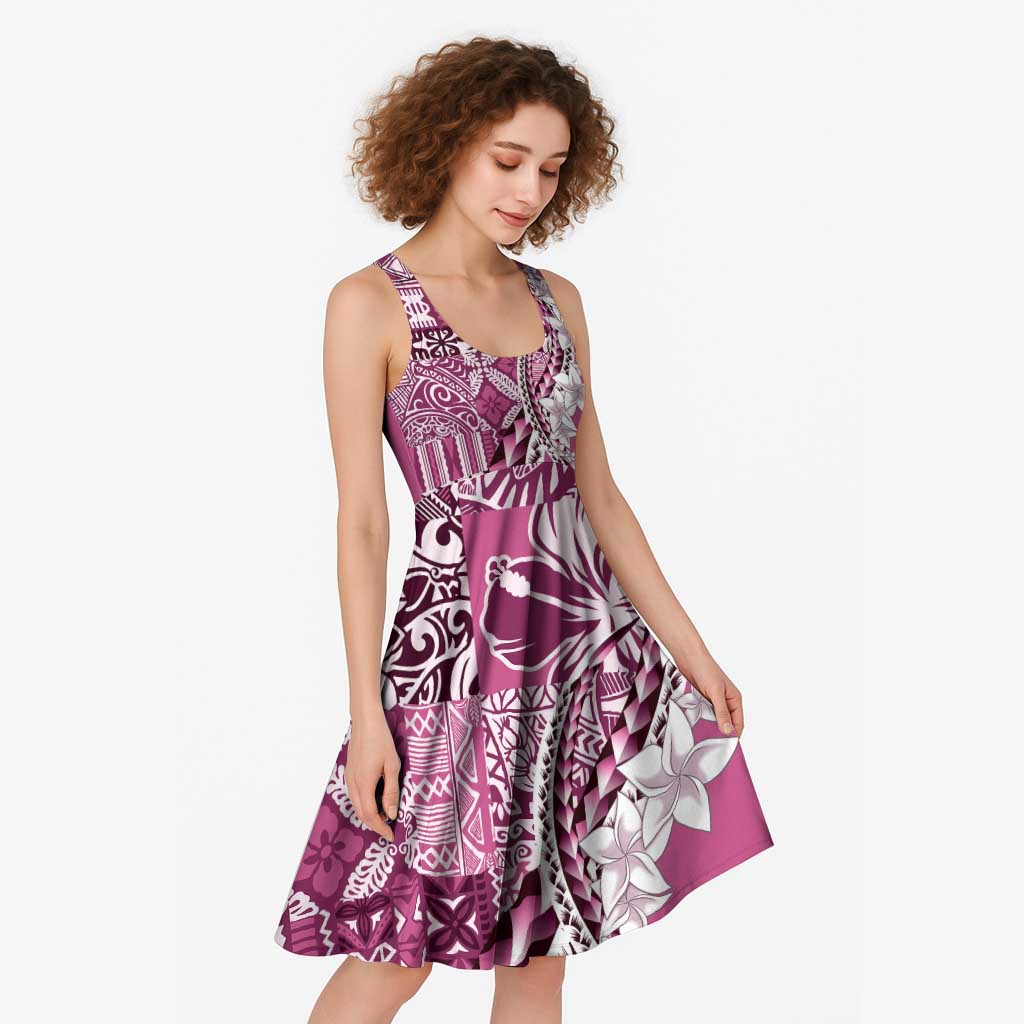 Aloha Vintage Plumeria Hawaiian Tapa Pattern Midi Dress Pink Hawaiian Tapa Pattern - Polynesian Pride