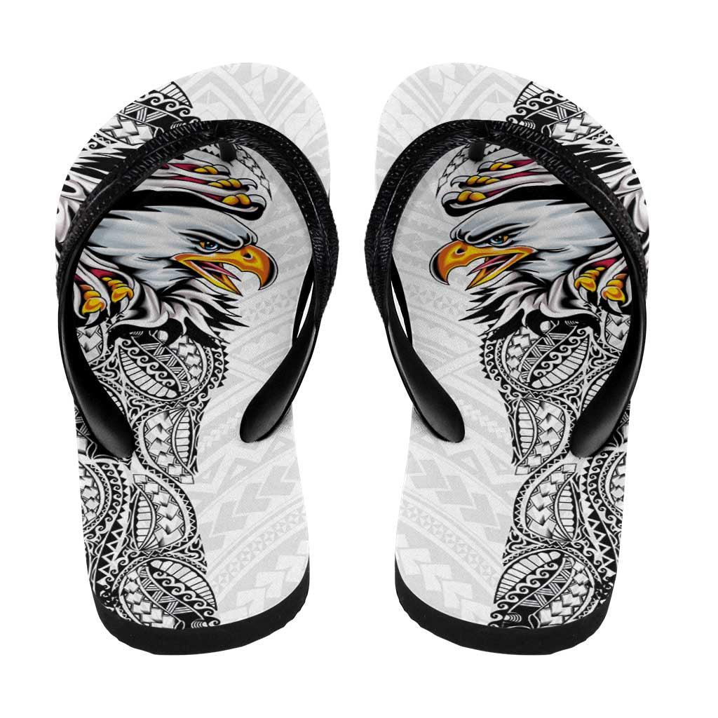 American Samoa Flip Flops Tribal Tattoo with Eagle White