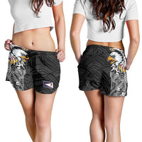 American Samoa Shorts for Women Tribal Tattoo with Eagle Black