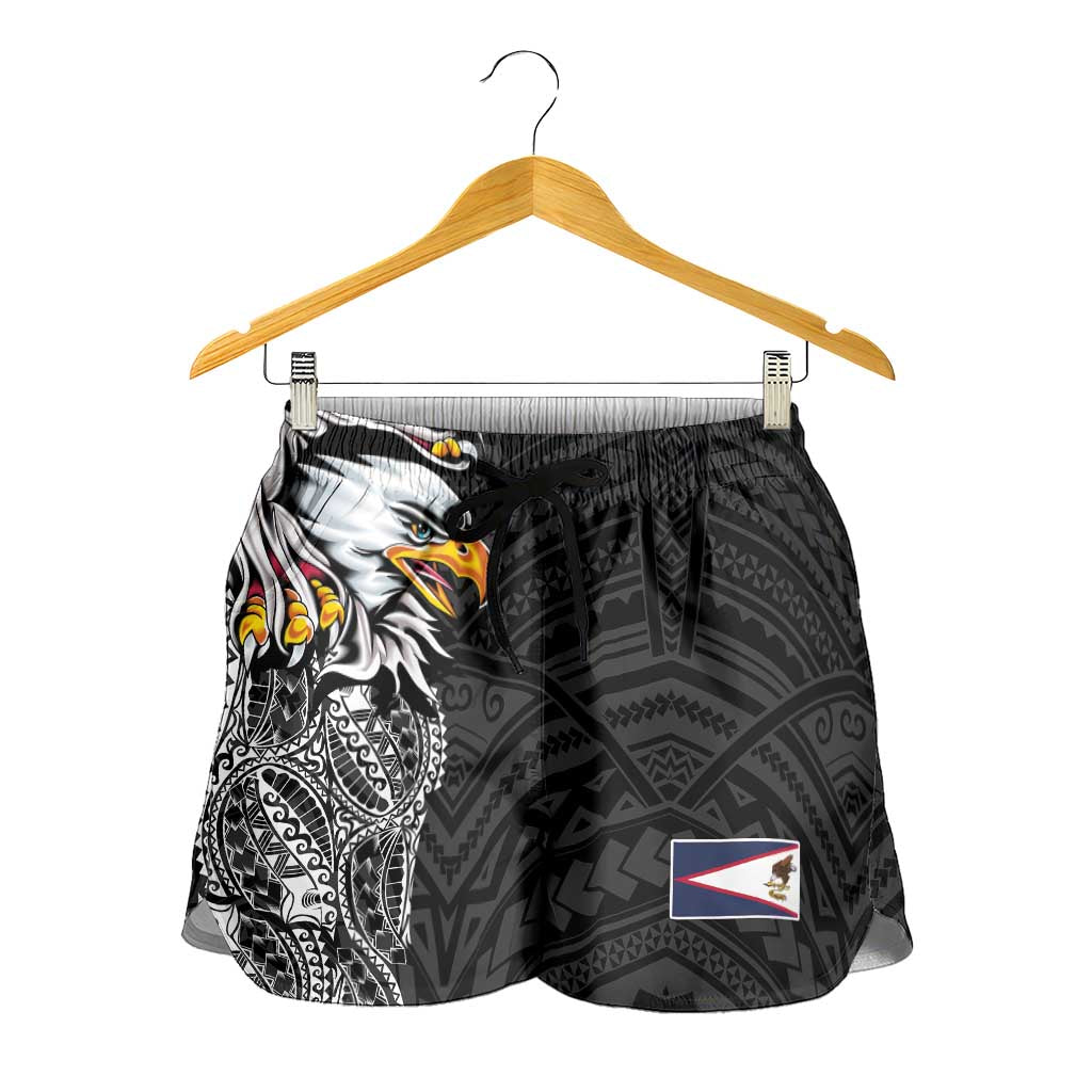 American Samoa Shorts for Women Tribal Tattoo with Eagle Black