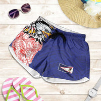American Samoa Shorts for Women Tribal Tattoo with Eagle Blue-Red