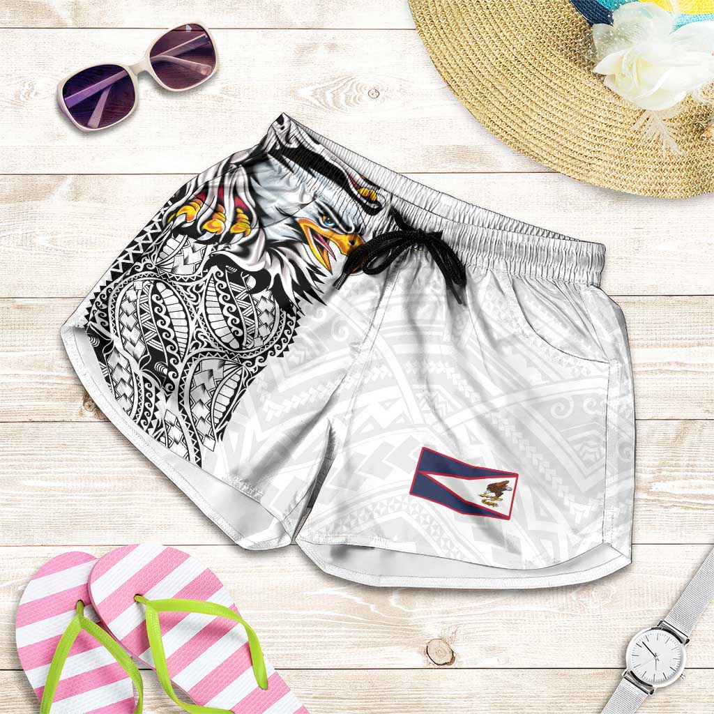 American Samoa Shorts for Women Tribal Tattoo with Eagle White