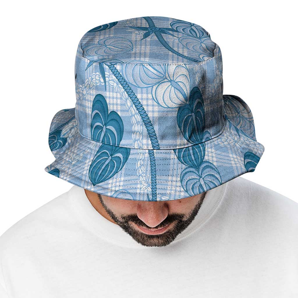 Anthurium Pikake Ti Leaf Palaka Bucket Hat Blue Version