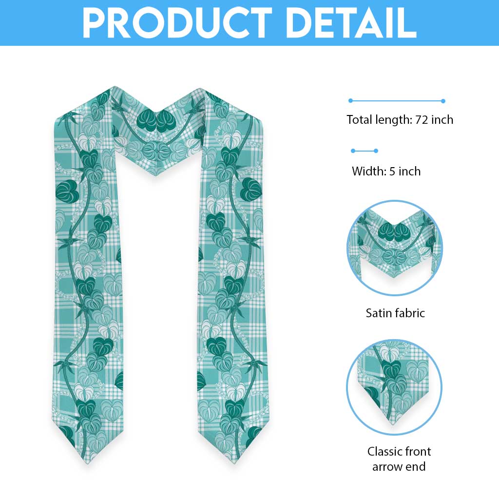 Anthurium Pikake Ti Leaf Palaka Graduation Stole Turquoise Version