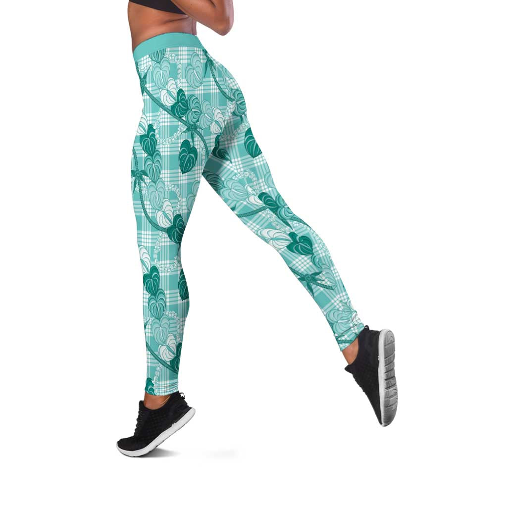 Anthurium Pikake Ti Leaf Palaka Leggings Turquoise Version
