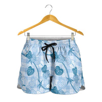 Anthurium Pikake Ti Leaf Palaka Shorts for Women Blue Version