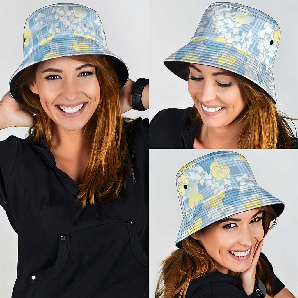 Anthurium Plumeria Lei Pastel Bucket Hat Blue Hawaiian Splendid Palaka