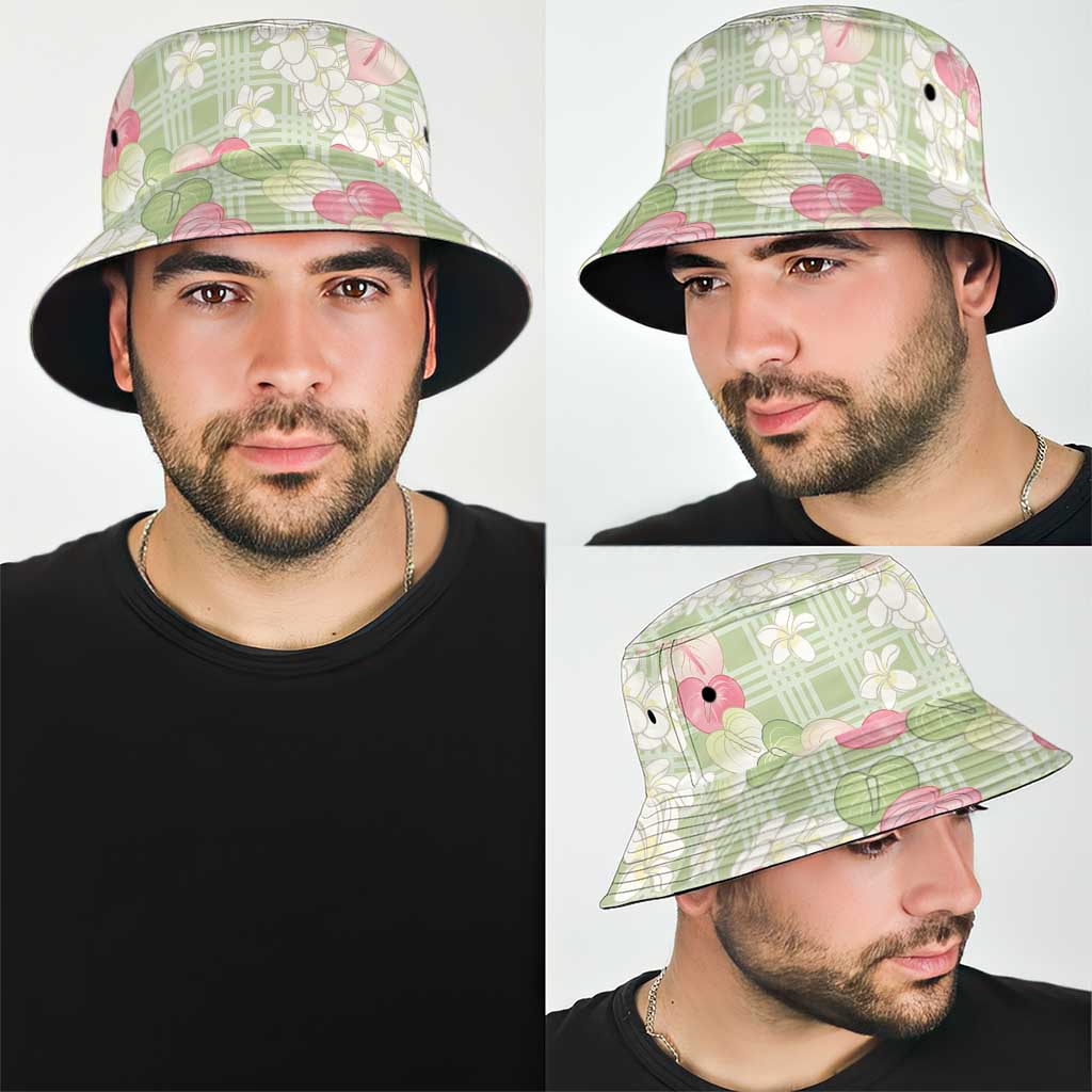 Anthurium Plumeria Lei Pastel Bucket Hat Green Hawaiian Splendid Palaka