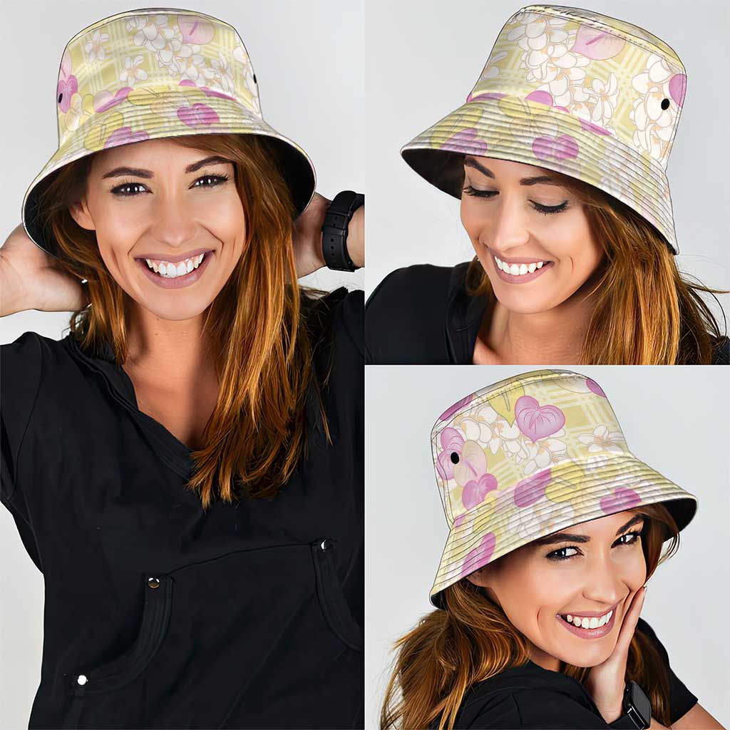 Anthurium Plumeria Lei Pastel Bucket Hat Yellow Hawaiian Splendid Palaka