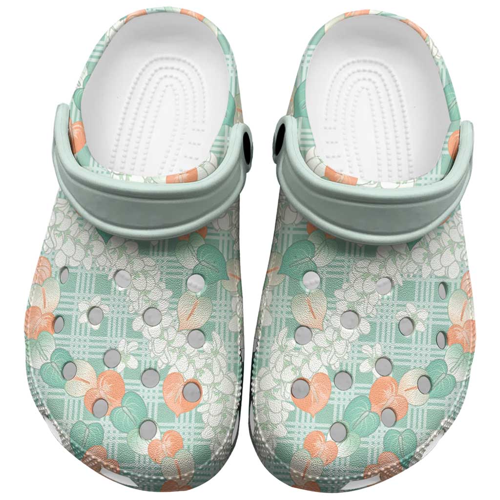 Anthurium Plumeria Lei Pastel Clogs Shoes Teal Hawaiian Splendid Palaka