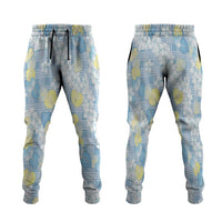 Anthurium Plumeria Lei Pastel Jogger Pants Blue Hawaiian Splendid Palaka