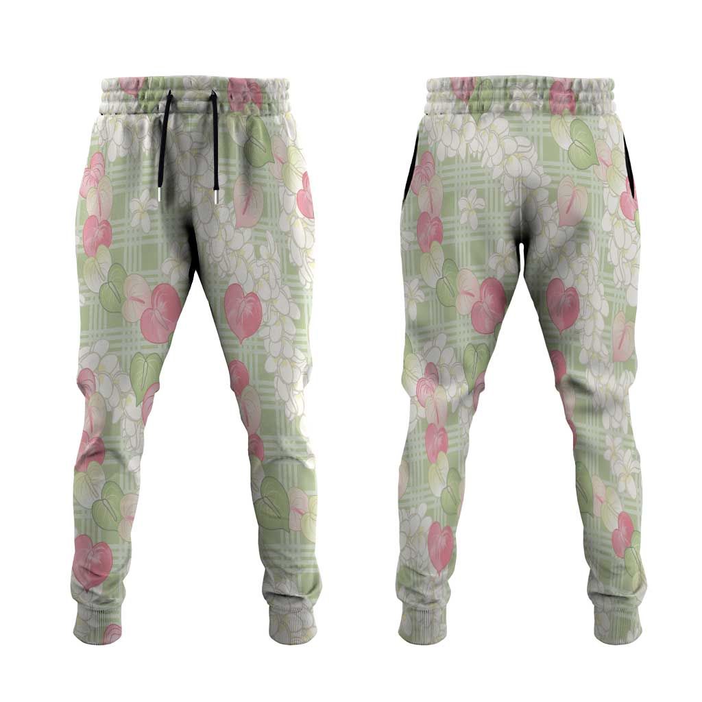 Anthurium Plumeria Lei Pastel Jogger Pants Green Hawaiian Splendid Palaka