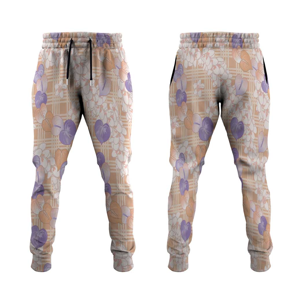 Anthurium Plumeria Lei Pastel Jogger Pants Orange Hawaiian Splendid Palaka