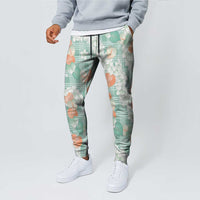 Anthurium Plumeria Lei Pastel Jogger Pants Teal Hawaiian Splendid Palaka