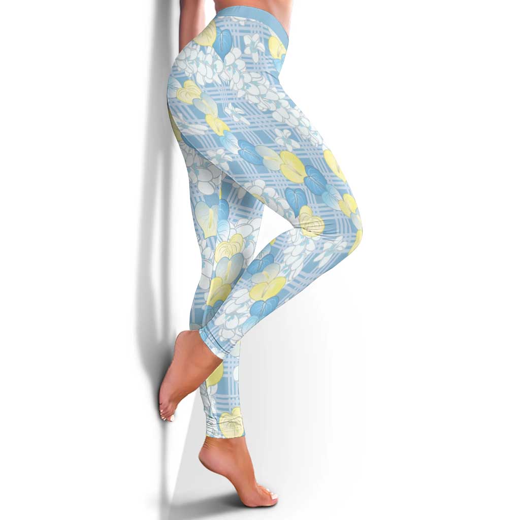 Anthurium Plumeria Lei Pastel Leggings Blue Hawaiian Splendid Palaka