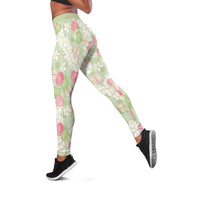 Anthurium Plumeria Lei Pastel Leggings Green Hawaiian Splendid Palaka