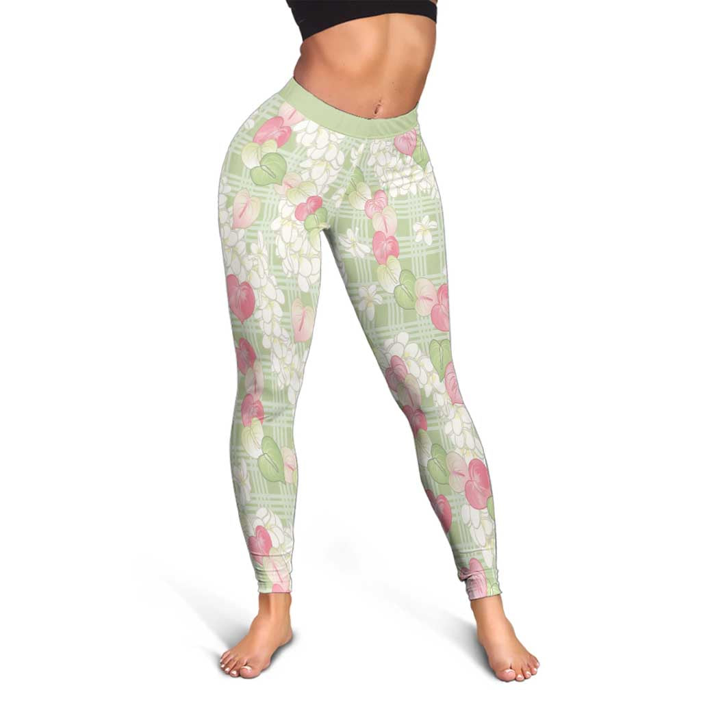 Anthurium Plumeria Lei Pastel Leggings Green Hawaiian Splendid Palaka