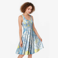 Anthurium Plumeria Lei Pastel Midi Dress Blue Hawaiian Splendid Palaka LT01 - Polynesian Pride