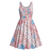 Anthurium Plumeria Lei Pastel Midi Dress Pink Hawaiian Splendid Palaka