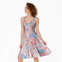 Anthurium Plumeria Lei Pastel Midi Dress Pink Hawaiian Splendid Palaka